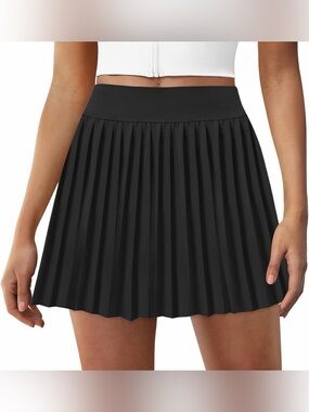 FireSwan Tennis Skort High Waisted Pleated Skirt w/Pockets in Black Size: Large